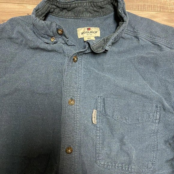 Woolrich Flannel Shirt Mens L Blue Heavyweight Cotton Long Sleeve Vintage - Picture 2 of 4